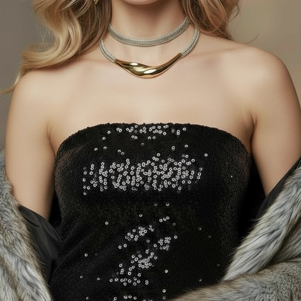 Two Tone Gold and Silver Choker Necklace and Earrings Set